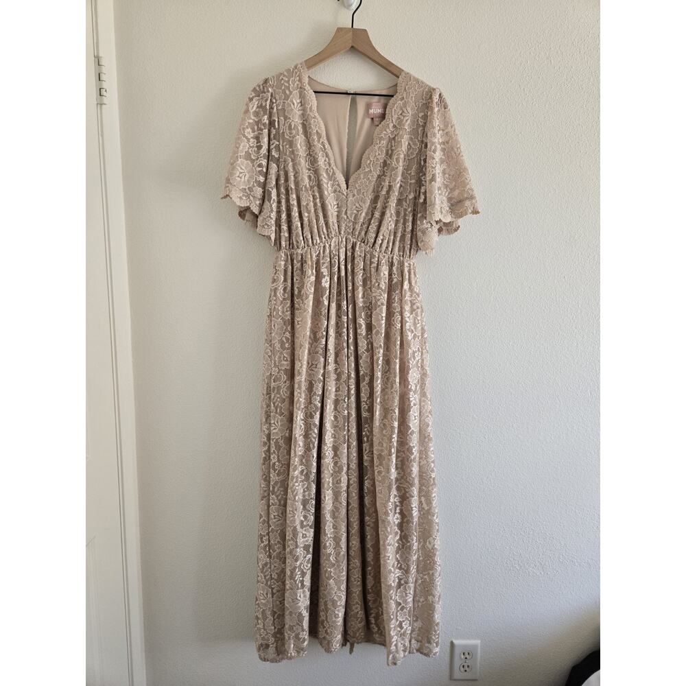 Show Me Your Mumu 1X Sandra Maxi Dress Champagne Forever Lace Boho Romantic Soft